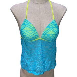 Tankini Halter Top S Swimwear Women Tie Neon Yellow Blue